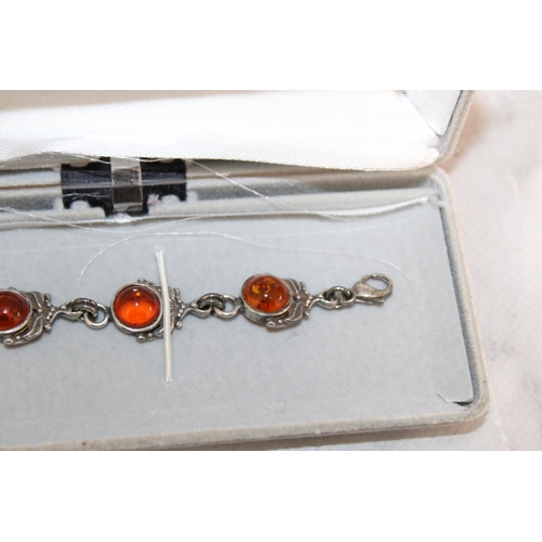 8 - Silver 925 Amber Bracelet 18cm & Hallmarked Silver Brooch
In A Box