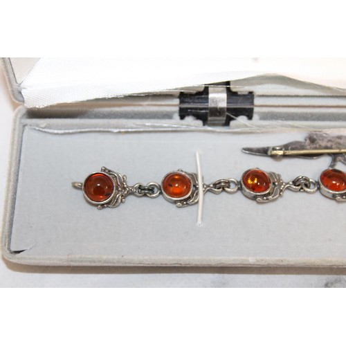 8 - Silver 925 Amber Bracelet 18cm & Hallmarked Silver Brooch
In A Box