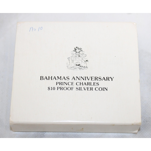 203 - Boxed BAHAMAS 1978 Prince Charles $10 Silver Proof Coin