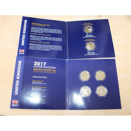 239 - 2017 & 2019 UK Beatrix Potter 50p Coin & Paddington 50p Coin Set