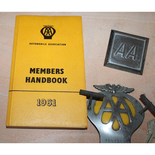 377 - Collection Of AA Badges Members Handbook & Original Key