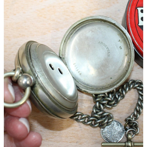 150 - Pocket Watch 5.5cm Diameter (Untested) In A Tin