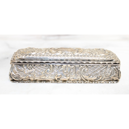 28 - Silver Hallmarked Trinket Box Length 9cm Weight-36.30g