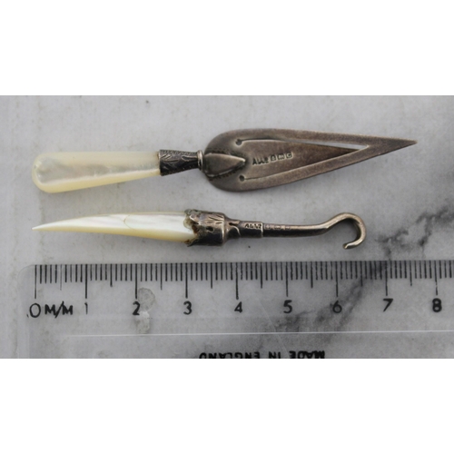 38 - Silver Hallmarked Mother Of Pearl Book Mark & Mother Of Pearl Hook (Damage To Hook  As Shown In Pict... 