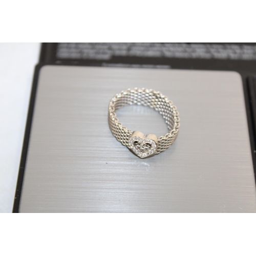 93 - Tiffany & Co Somerset Heart Mesh Ring 18ct White Gold With Diamonds Weight-7.61g
Size-W
In A Box