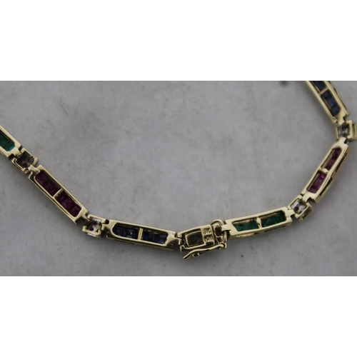 94 - 9k Gold KM Tennis Bracelet 20cm With Rubies, Emerald & Sapphires & Diamonds
In A Box
Weight-7.19g