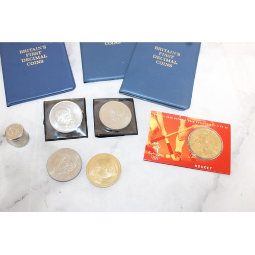 303 - Quantity of Commemorative Coins and Six Pence Holder