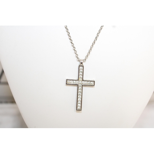 61 - Boxed Swarovski Necklace & Cross Pendant Stamped With Swan
Length-18in