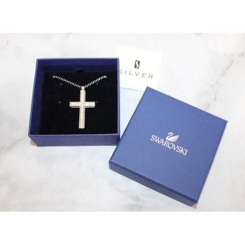 61 - Boxed Swarovski Necklace & Cross Pendant Stamped With Swan
Length-18in