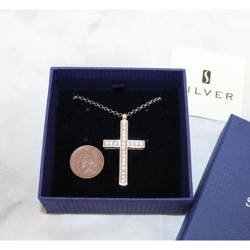 61 - Boxed Swarovski Necklace & Cross Pendant Stamped With Swan
Length-18in