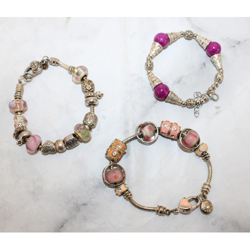 131 - Two Charm Bracelets and one Decorative Bracelet ( One Marked 925, one marked Pandora)