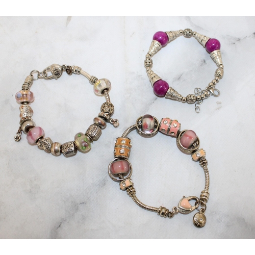 131 - Two Charm Bracelets and one Decorative Bracelet ( One Marked 925, one marked Pandora)