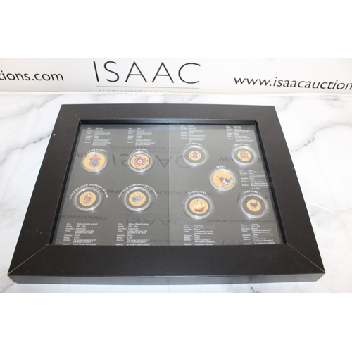 278 - Gold Plated Pre Decimal Coin Collection Framed 
Collection Only
37.5cm By 30.5cm