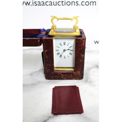 326 - Antique French SR Burnished Gilt Brass 5 Glass Carriage Clock and Leather Case - Untested.

Double K... 