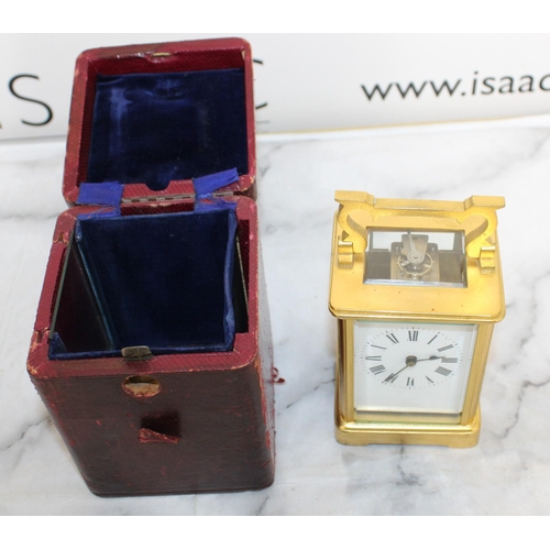 326 - Antique French SR Burnished Gilt Brass 5 Glass Carriage Clock and Leather Case - Untested.

Double K... 