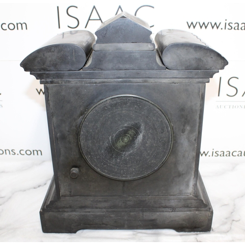 329 - Antique Slate Mantel Clock with Gilt Detail - Untested - Includes Key. Collection Only.