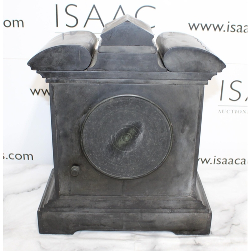 329 - Antique Slate Mantel Clock with Gilt Detail - Untested - Includes Key. Collection Only.