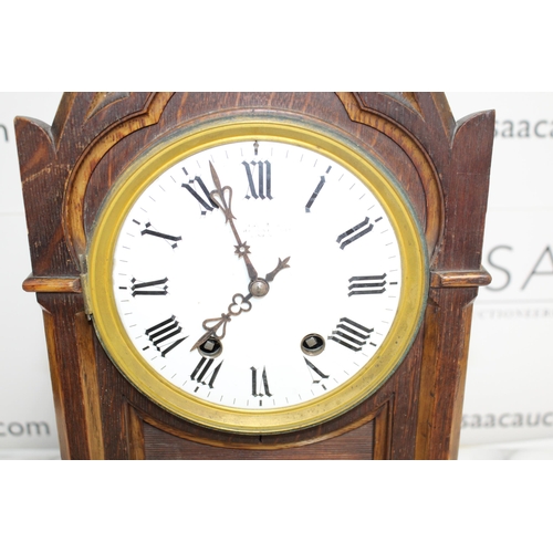 330 - Tall Antique Chiming Gothic Mantel Clock - Porcelain face and Roman Numerals. Includes Pendulum but ... 