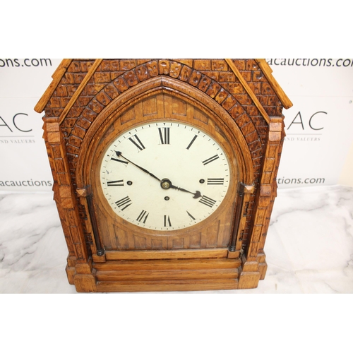 331 - Antique Large Oak Gothic Cathedral Mantel Clock - Label inside dated 1895

Collection Only - Unteste... 