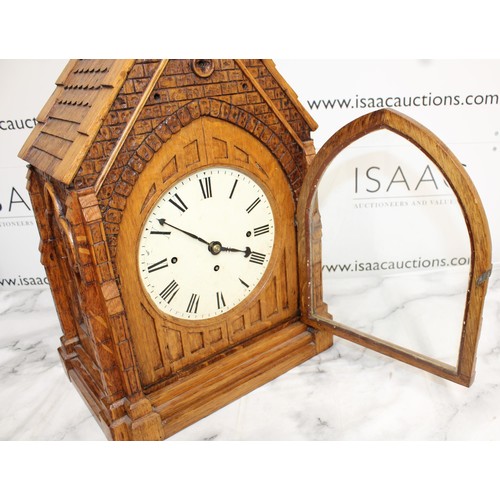 331 - Antique Large Oak Gothic Cathedral Mantel Clock - Label inside dated 1895

Collection Only - Unteste... 