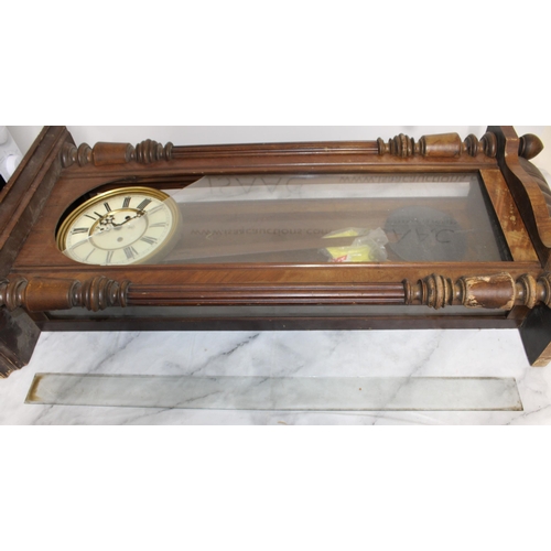 332 - Gustav Becker Antique Grandfather Wall Clock

Front Glass Broken - Complete with Pendulum and key

C... 