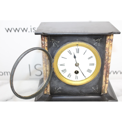 337 - Victorian Polished Slate and Marble Mantel Clock - Includes Key however untested

Collection Only