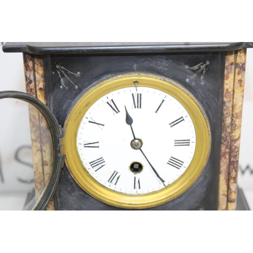 337 - Victorian Polished Slate and Marble Mantel Clock - Includes Key however untested

Collection Only