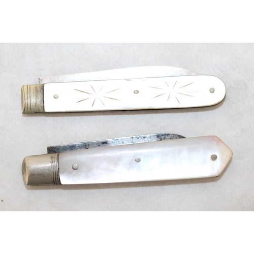 503 - Two Mother Of Pearl Silver Hallmarked Pen Knifes