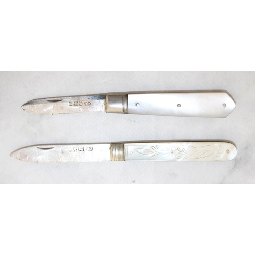 503 - Two Mother Of Pearl Silver Hallmarked Pen Knifes