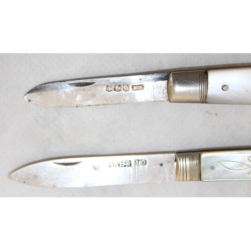 503 - Two Mother Of Pearl Silver Hallmarked Pen Knifes