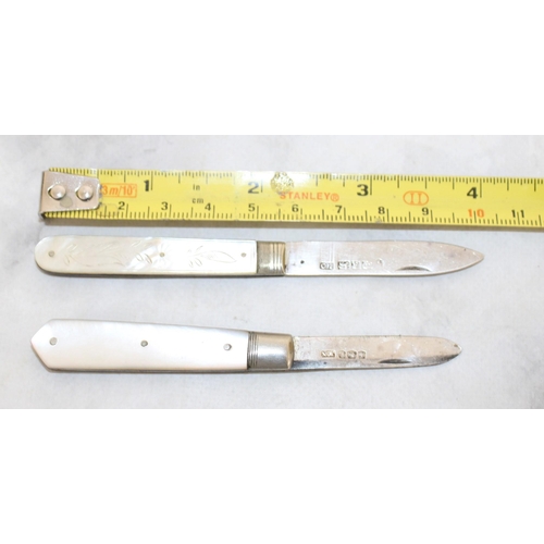 503 - Two Mother Of Pearl Silver Hallmarked Pen Knifes