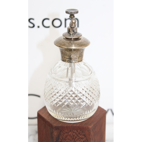 511 - Silver Hallmarked Top Cut Glass Scent Bottle Height-14cm