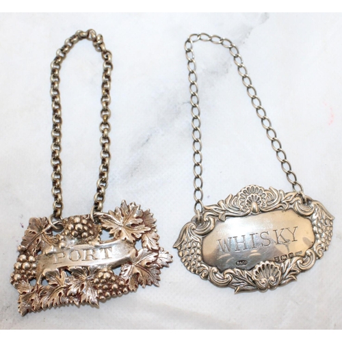 530 - Silver Hallmarked PORT & WHISKY Tags