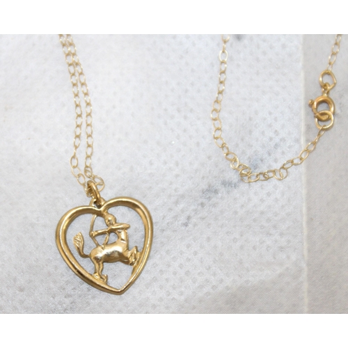 589 - Stamped 375 Gold Necklace With Sagittarius Sign Pendant Weight-0.74g
In Box
All Proceeds Go To Chari... 