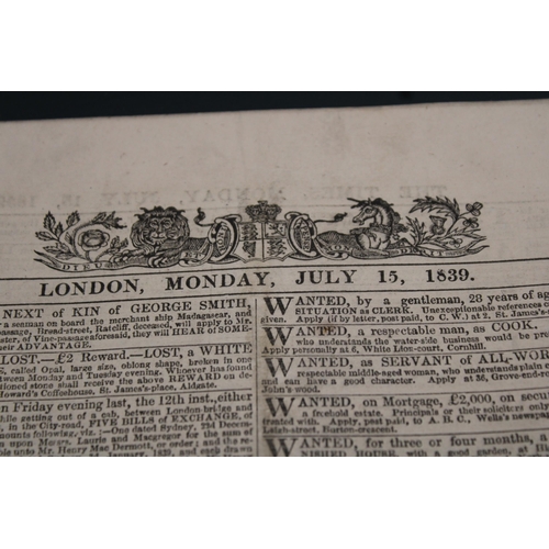 2 - THE TIMES LONDON SATURDAY JULY 15 1939 & THE TIMES LONDON MONDAY JULY 15 1839 Newspaper In Case
All ... 