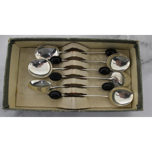 545 - Six Silver Hallmarked Coffee Bean Spoons In Base Box No Lid