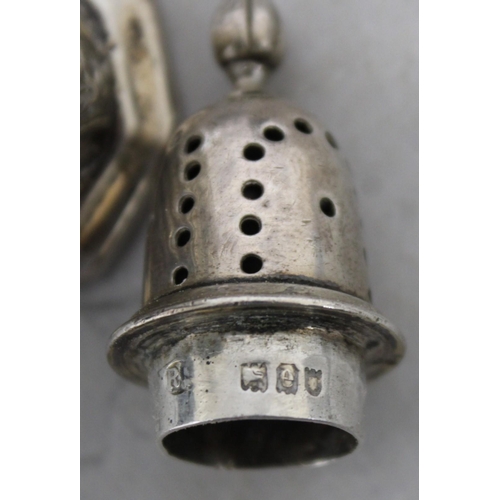 546 - Silver Hallmarked Items Inc- Small Sugar Caster Height-8cm/Salt Cellar/Small Sugar Tongs