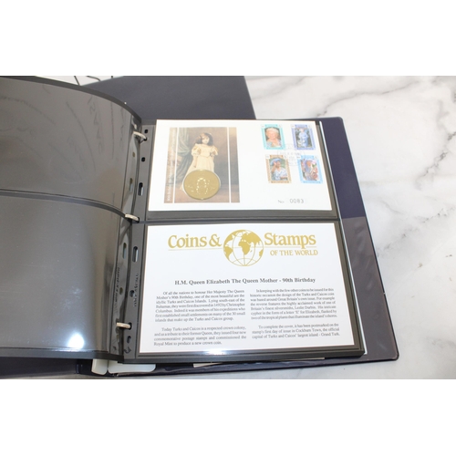 405 - Two Folders Containing H.M Queen Elizabeth The Queen Mother 80th Birthday Coins & Stamps & 175 Years... 