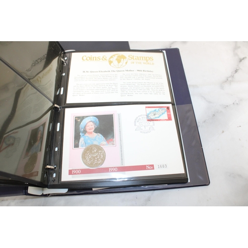 405 - Two Folders Containing H.M Queen Elizabeth The Queen Mother 80th Birthday Coins & Stamps & 175 Years... 