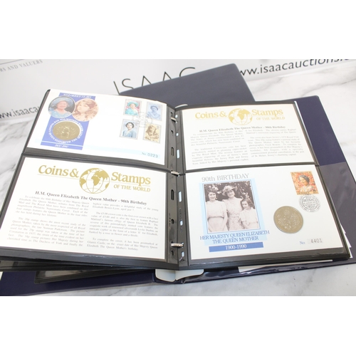 405 - Two Folders Containing H.M Queen Elizabeth The Queen Mother 80th Birthday Coins & Stamps & 175 Years... 