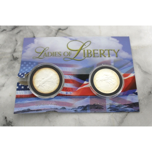 244 - British Royal Mint Ladies Of Liberty U.S Silver Eagle & U.K Silver Britannia Set