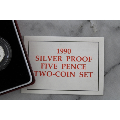 269 - Royal Mint 1990 Silver Proof Five Pence Two-Coin Set Boxed