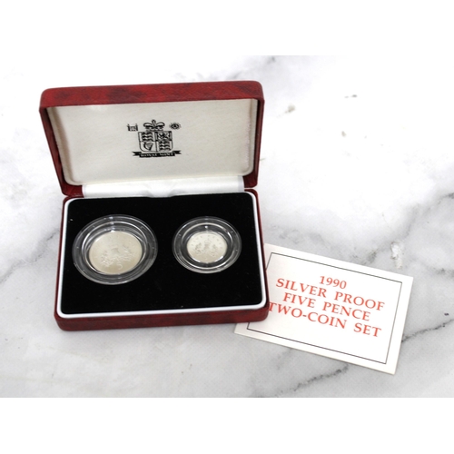 269 - Royal Mint 1990 Silver Proof Five Pence Two-Coin Set Boxed