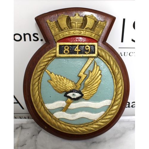 189 - Royal Navy 849 Wooden Plaque Height-25cm