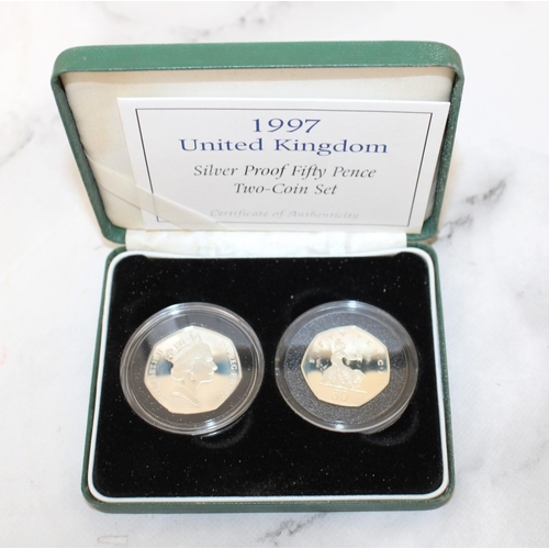 342 - Royal Mint 1997 UK Silver Proof Fifty Pence Two-Coin Set Boxed