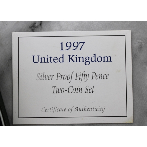 342 - Royal Mint 1997 UK Silver Proof Fifty Pence Two-Coin Set Boxed