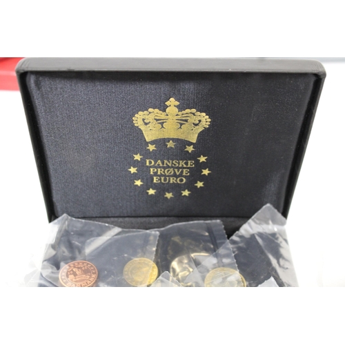 344 - Danske Prove Euro Set In Box Coins Still In Sealed Bags Silver 925 Coins