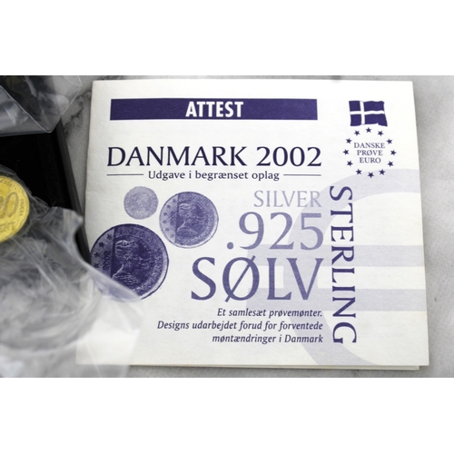 344 - Danske Prove Euro Set In Box Coins Still In Sealed Bags Silver 925 Coins