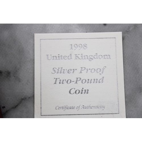 345 - Royal Mint 1998 UK Silver Proof Two-Pound Coin Boxed