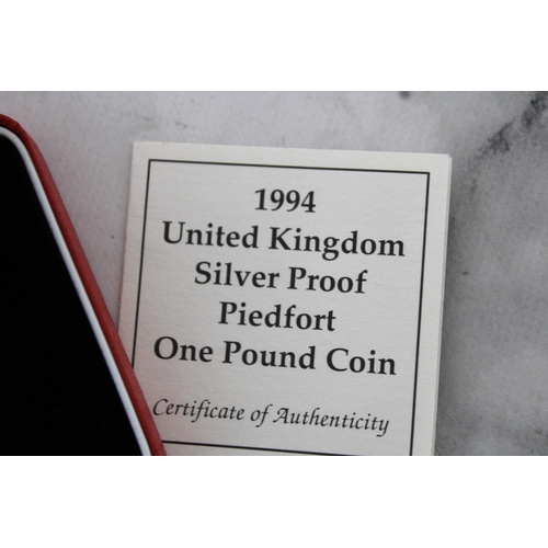 411 - Royal Mint 1994 UK Silver Proof Piedfort One Pound Coin Boxed